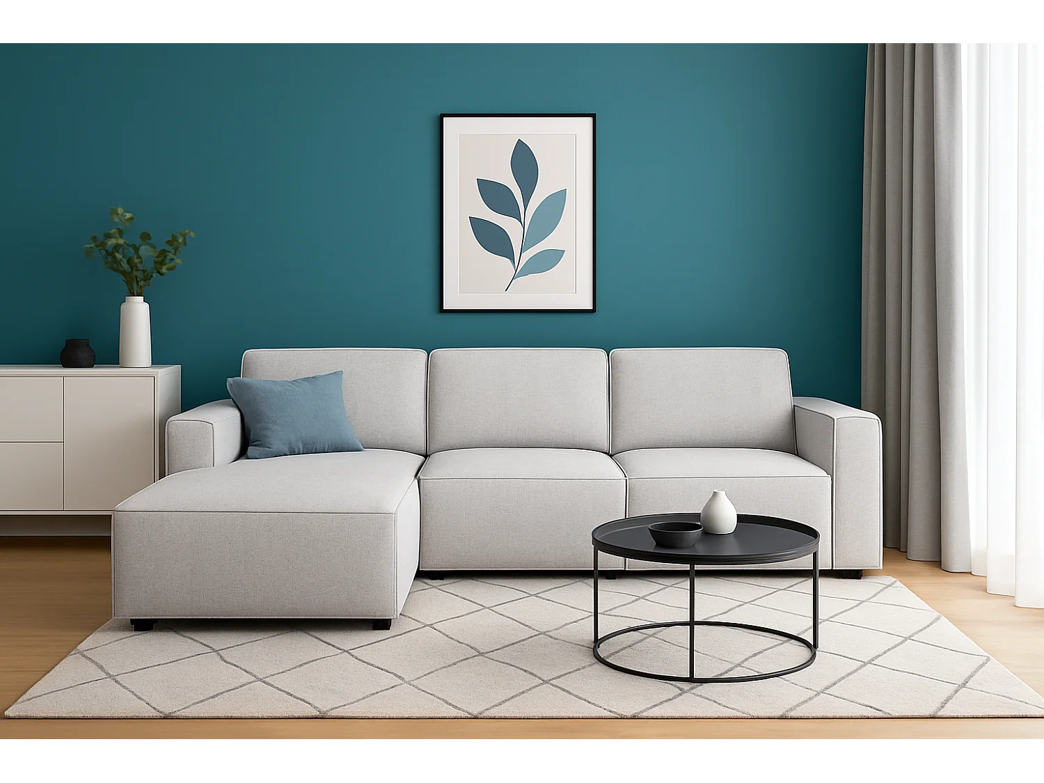 Canapé d’angle modulaire Cursal A gauche – 284 x 166 cm, gris clair Raven 6, design moderne