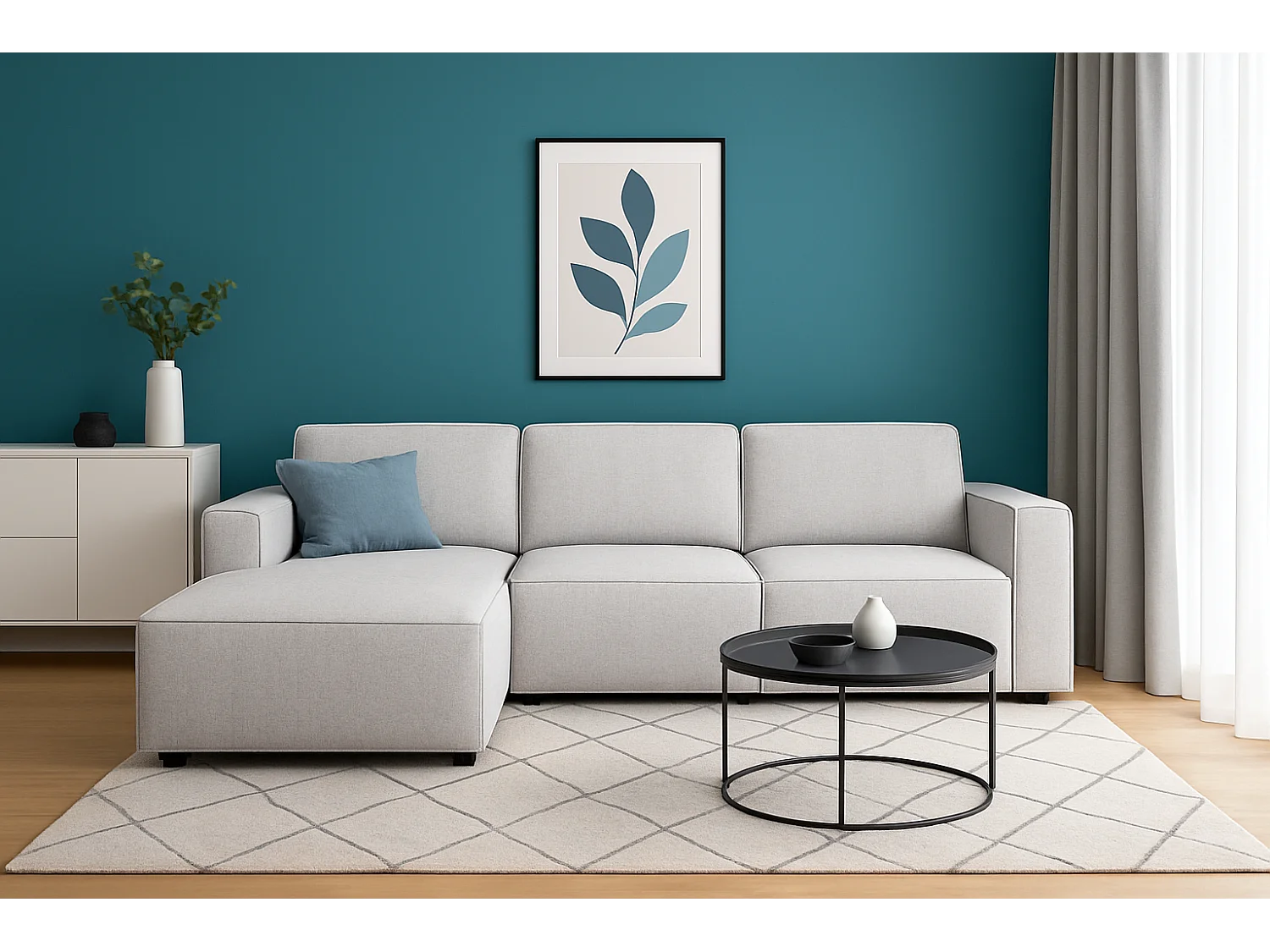 Canapé d’angle modulaire Cursal A gauche – 284 x 166 cm, gris clair Raven 6, design moderne