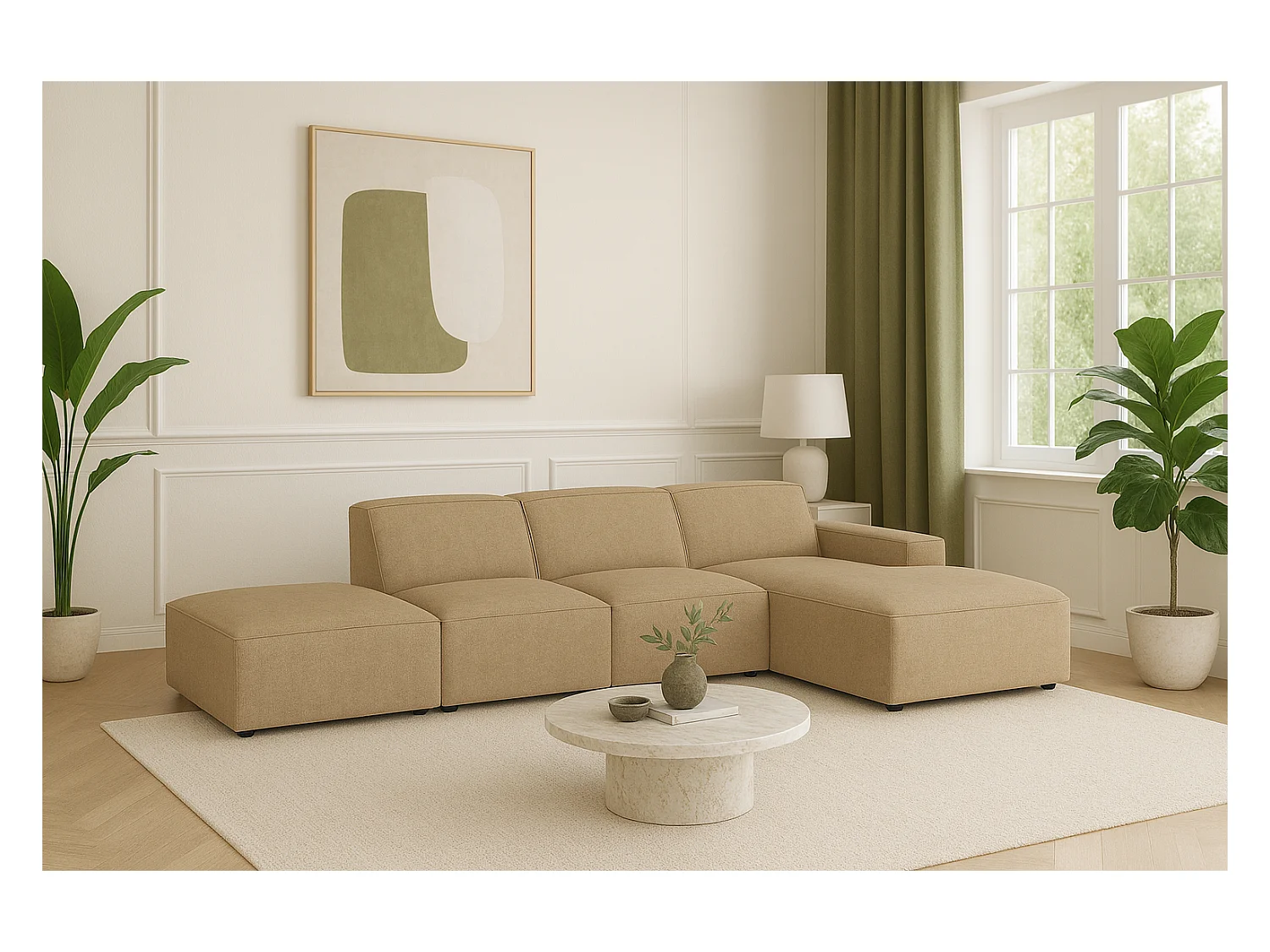 Canapé d’angle modulaire Cursal C droit – 341 x 166 x 70 cm,  marron clair Raven 34, design moderne