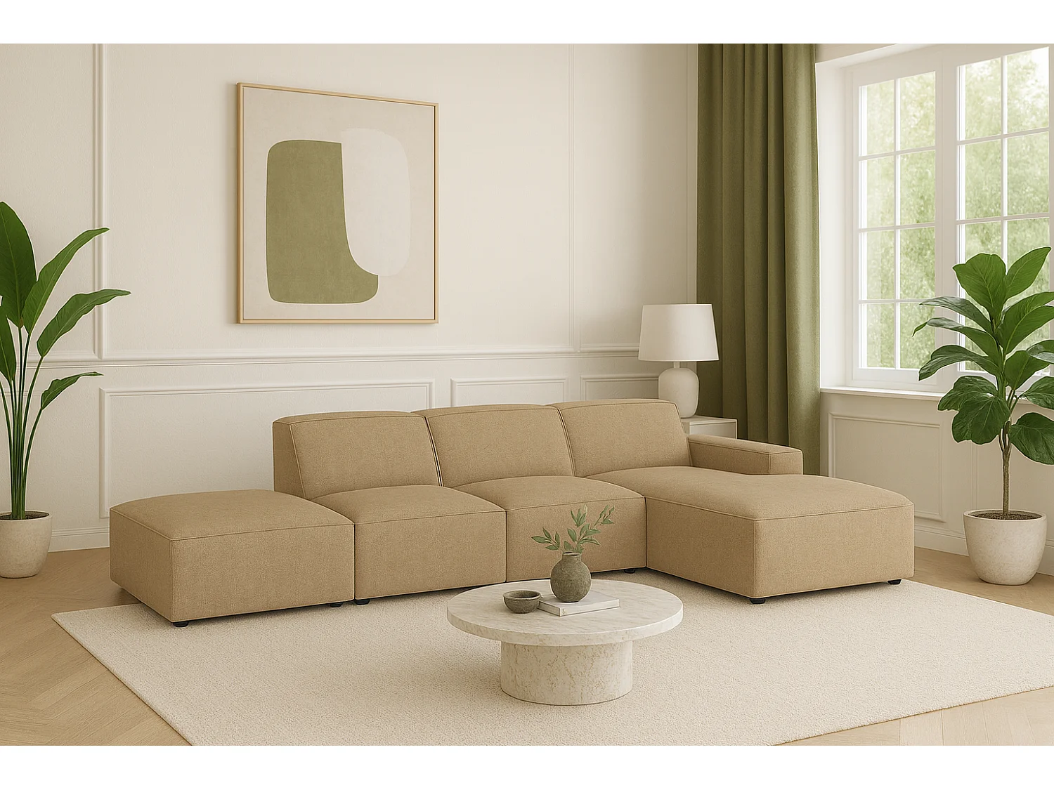 Canapé d’angle modulaire Cursal C droit – 341 x 166 x 70 cm,  marron clair Raven 34, design moderne