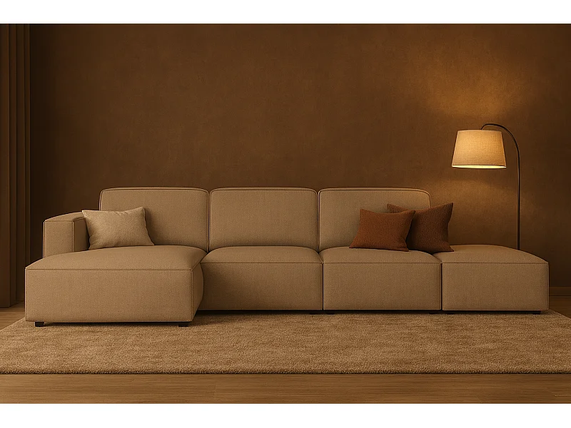 Modulares Ecksofa Cursal C links mit Hocker – 341 x 166 x 70 cm,  beige Raven 30, modernes Design