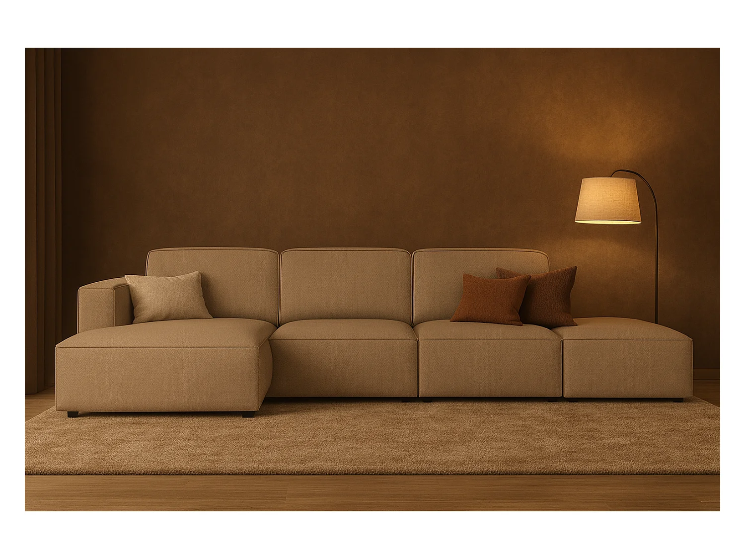 Canapé d’angle modulaire Cursal C gauche – 341 x 166 x 70 cm,  beige Raven 30, design moderne