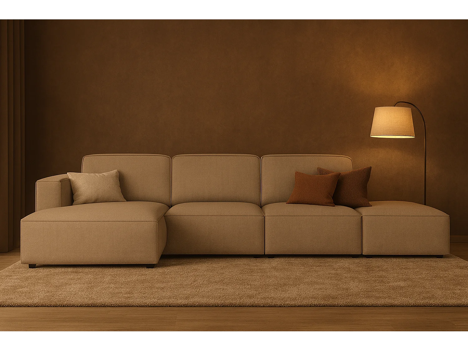 Canapé d’angle modulaire Cursal C gauche – 341 x 166 x 70 cm,  beige Raven 30, design moderne