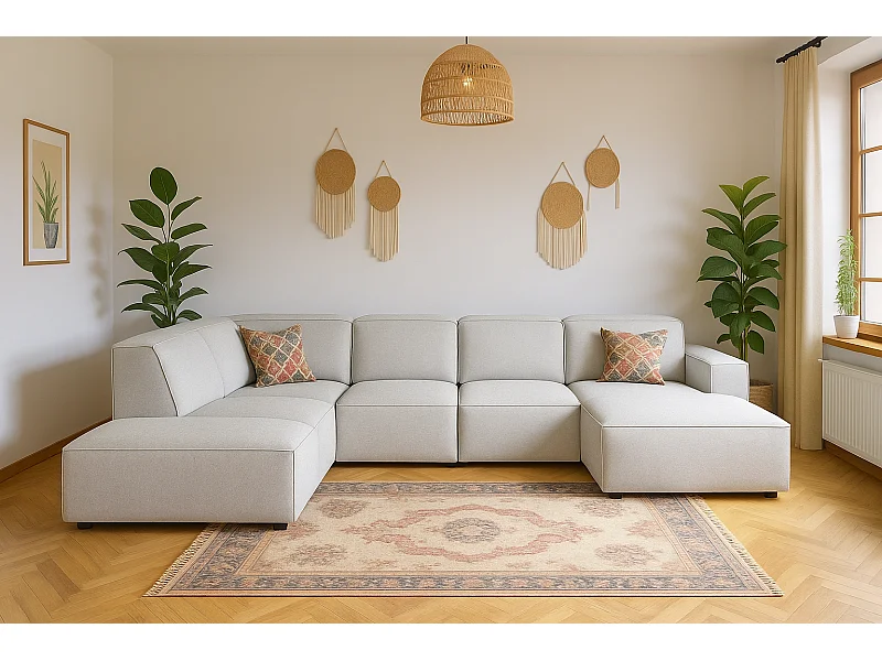 Modulares Ecksofa Cursal D links – 364 x 262 x 70 cm, hellgrau  Raven 6, modernes Design