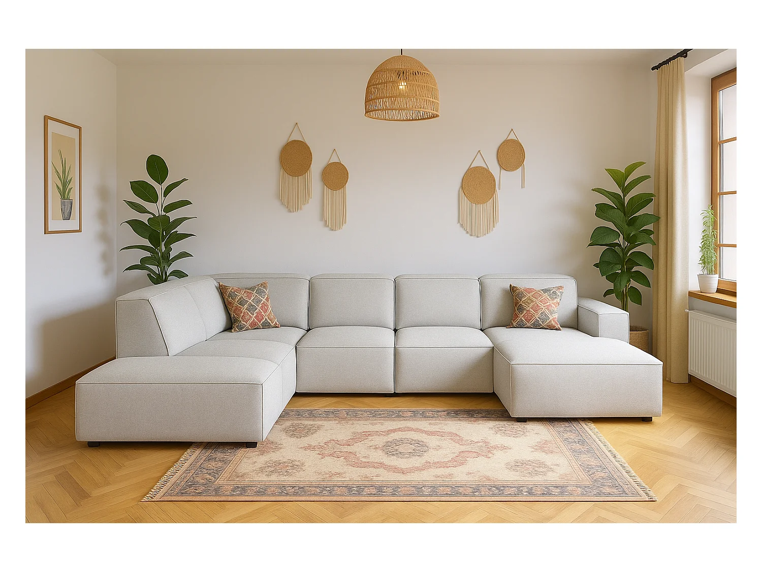 Canapé d’angle modulaire Cursal D gauche – 364 x 262 x 70 cm, gris clair Raven 6, design moderne