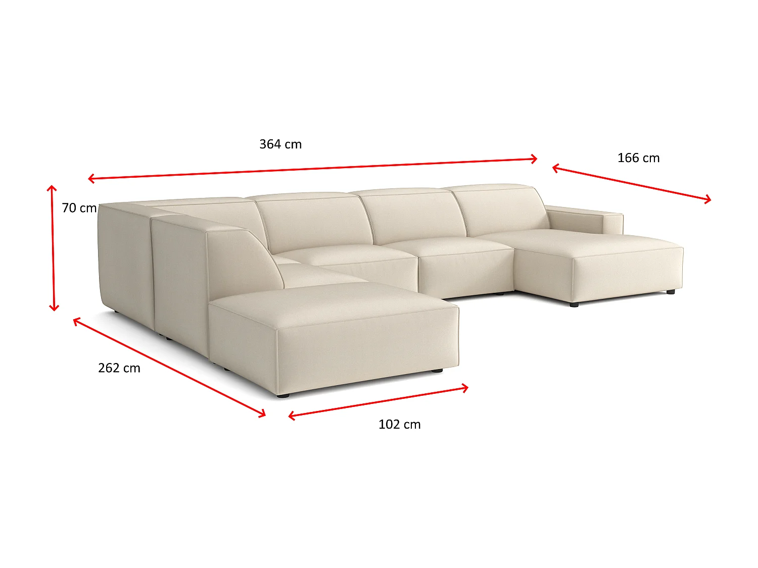 Canapé d’angle modulaire Cursal D gauche – 364 x 262 x 70 cm, gris clair Raven 6, design moderne