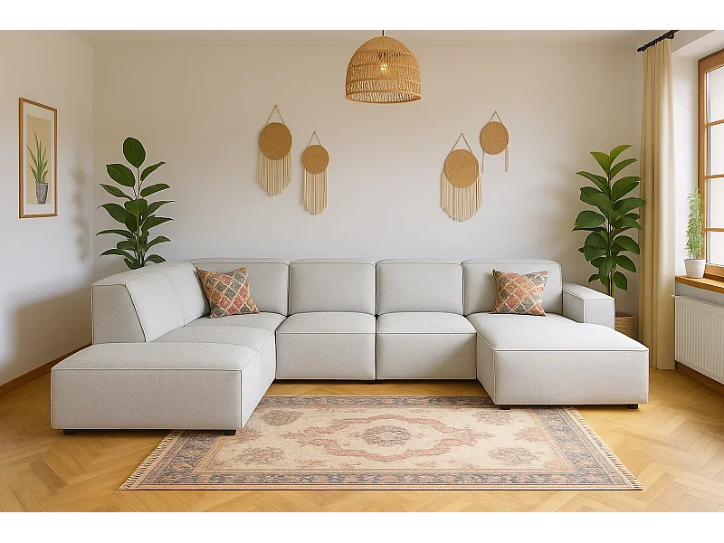 Modulaire hoekbank Cursal D links – 364 x 262 x 70 cm, lichtgrijs  Raven 6, modern design