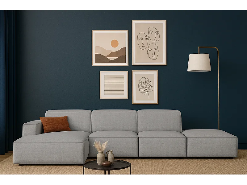 Modulaire hoekbank Cursal C links met poef – 341 x 166 x 70 cm, grijs Raven 7 , modern design