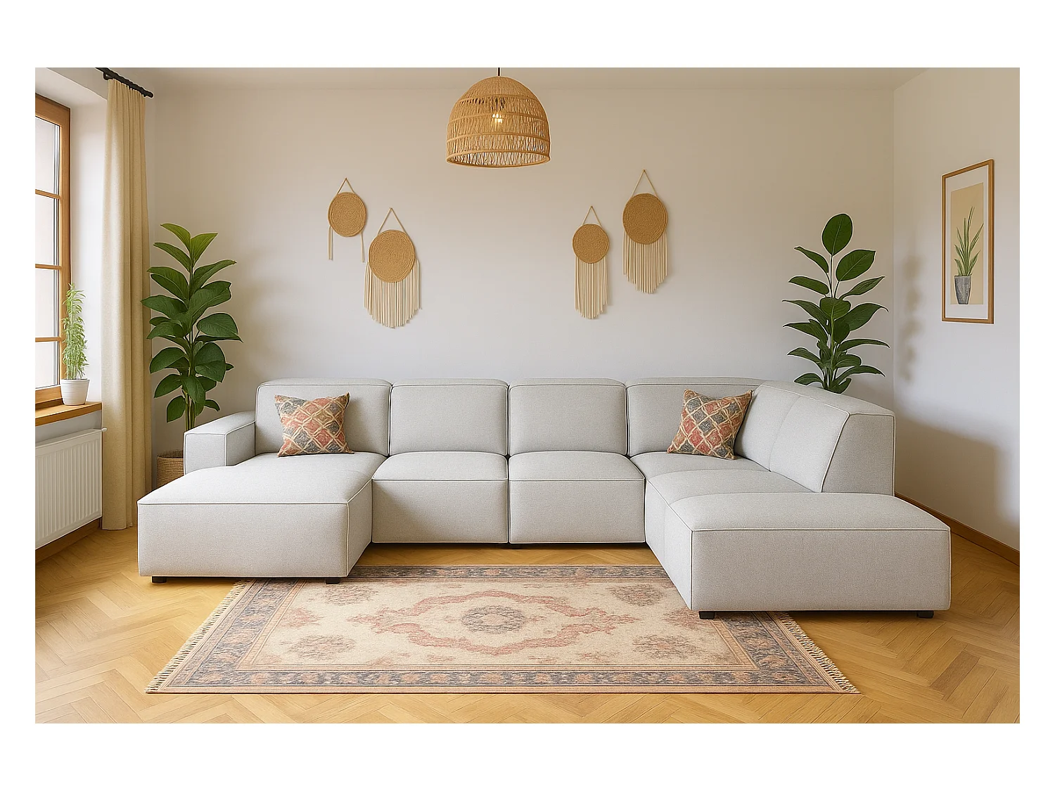 Canapé d’angle modulaire Cursal D droit – 364 x 262 x 70 cm, gris clair Raven 6, design moderne