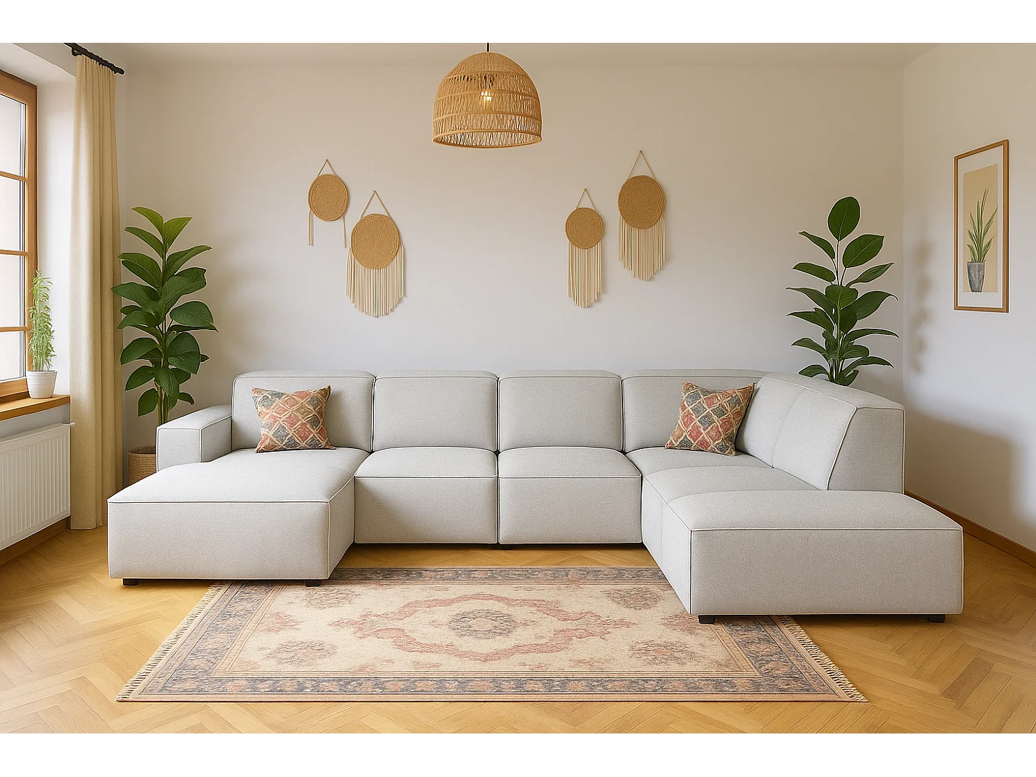 Canapé d’angle modulaire Cursal D droit – 364 x 262 x 70 cm, gris clair Raven 6, design moderne