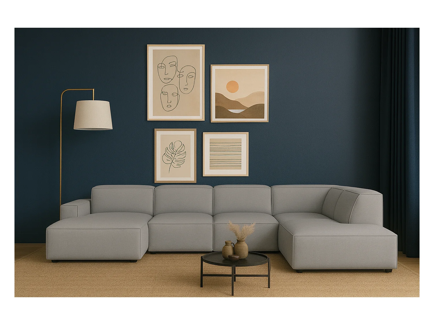 Canapé d’angle modulaire Cursal D droit – 364 x 262 x 70 cm, gris Raven 7, design moderne