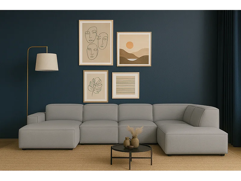 Narożnik modułowy Cursal D prawy – sofa narożna 364 x 262 x 70 cm, szary Raven 7, nowoczesny design