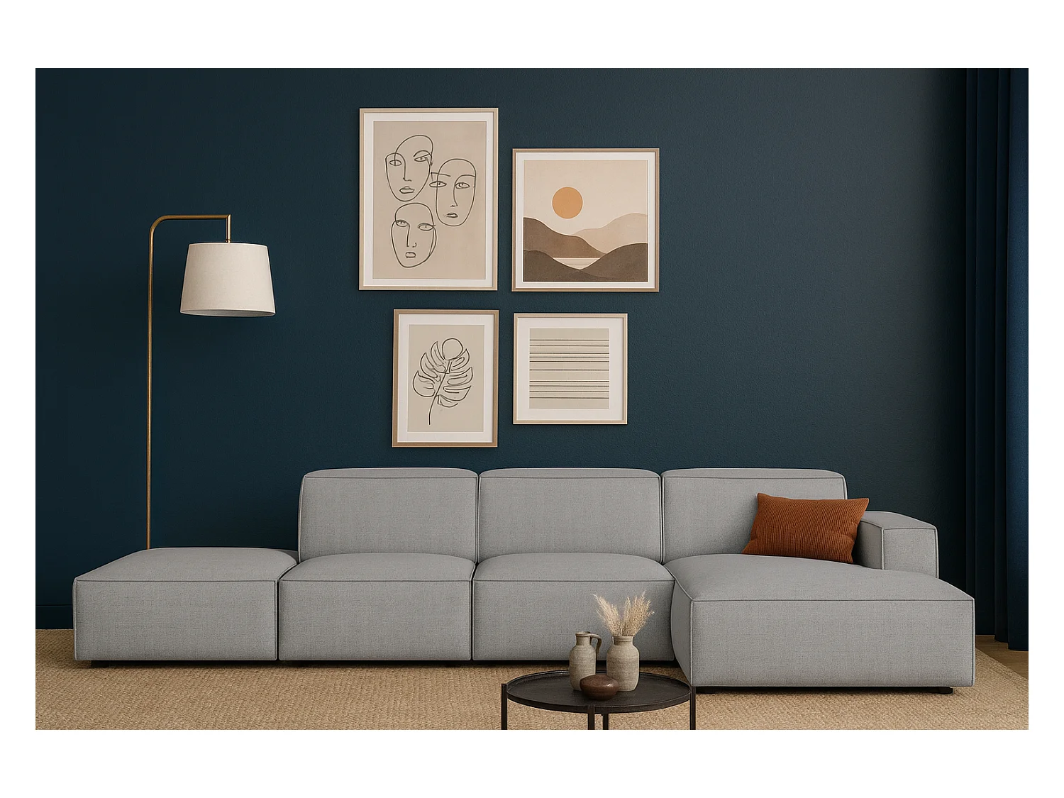 Canapé d’angle modulaire Cursal C droit – 341 x 166 x 70 cm, gris Raven 7, design moderne