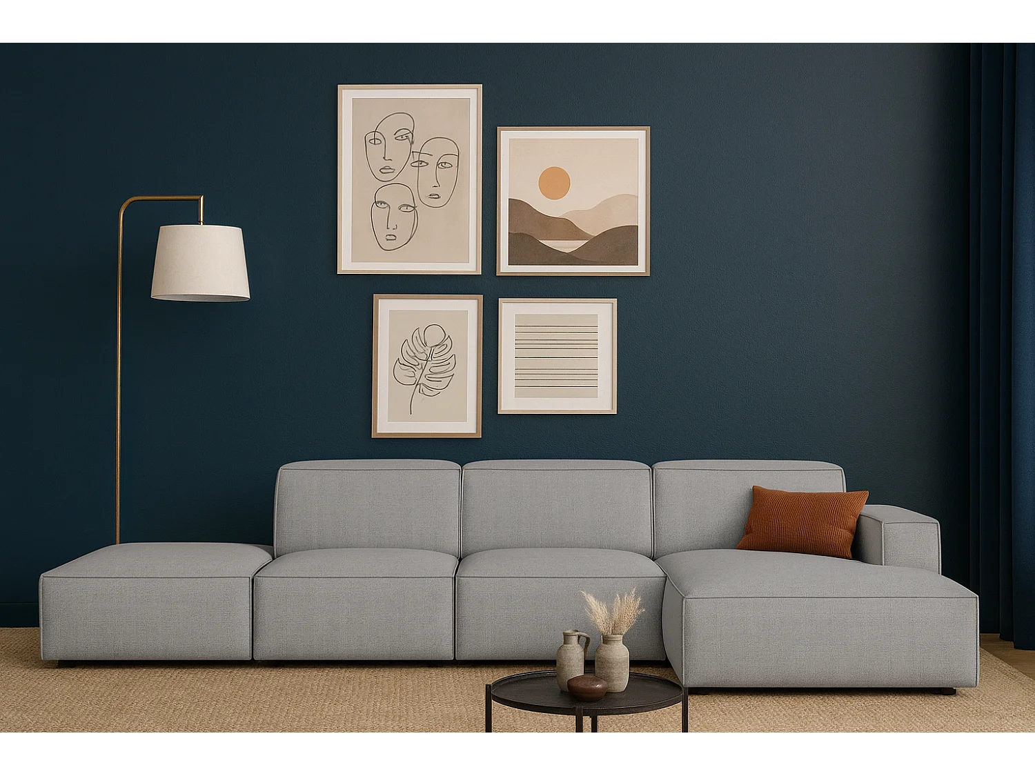 Canapé d’angle modulaire Cursal C droit – 341 x 166 x 70 cm, gris Raven 7, design moderne