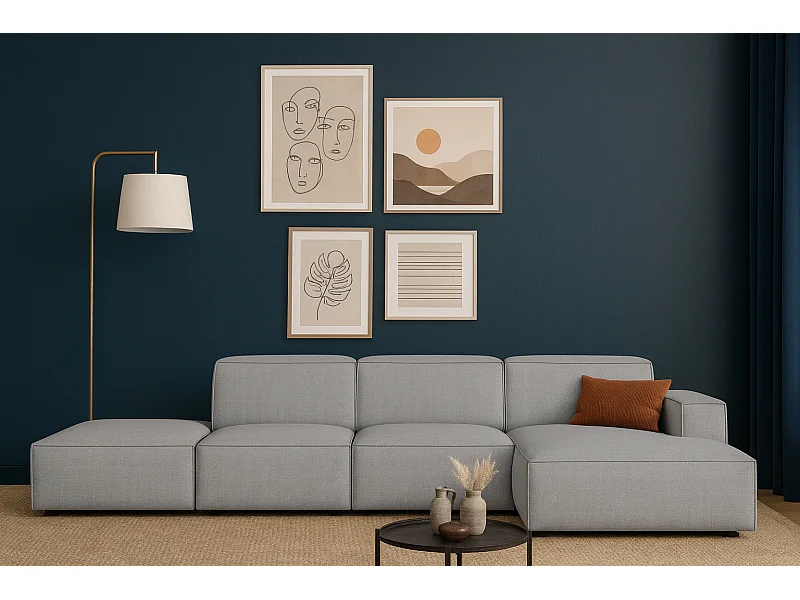 Modulaire hoekbank Cursal C rechts met poef – 341 x 166 x 70 cm, grijs Raven 7 , modern design