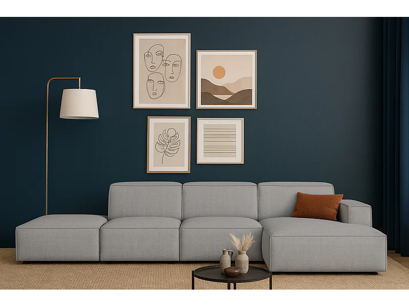 Modulaire hoekbank Cursal C rechts met poef – 341 x 166 x 70 cm, grijs Raven 7 , modern design