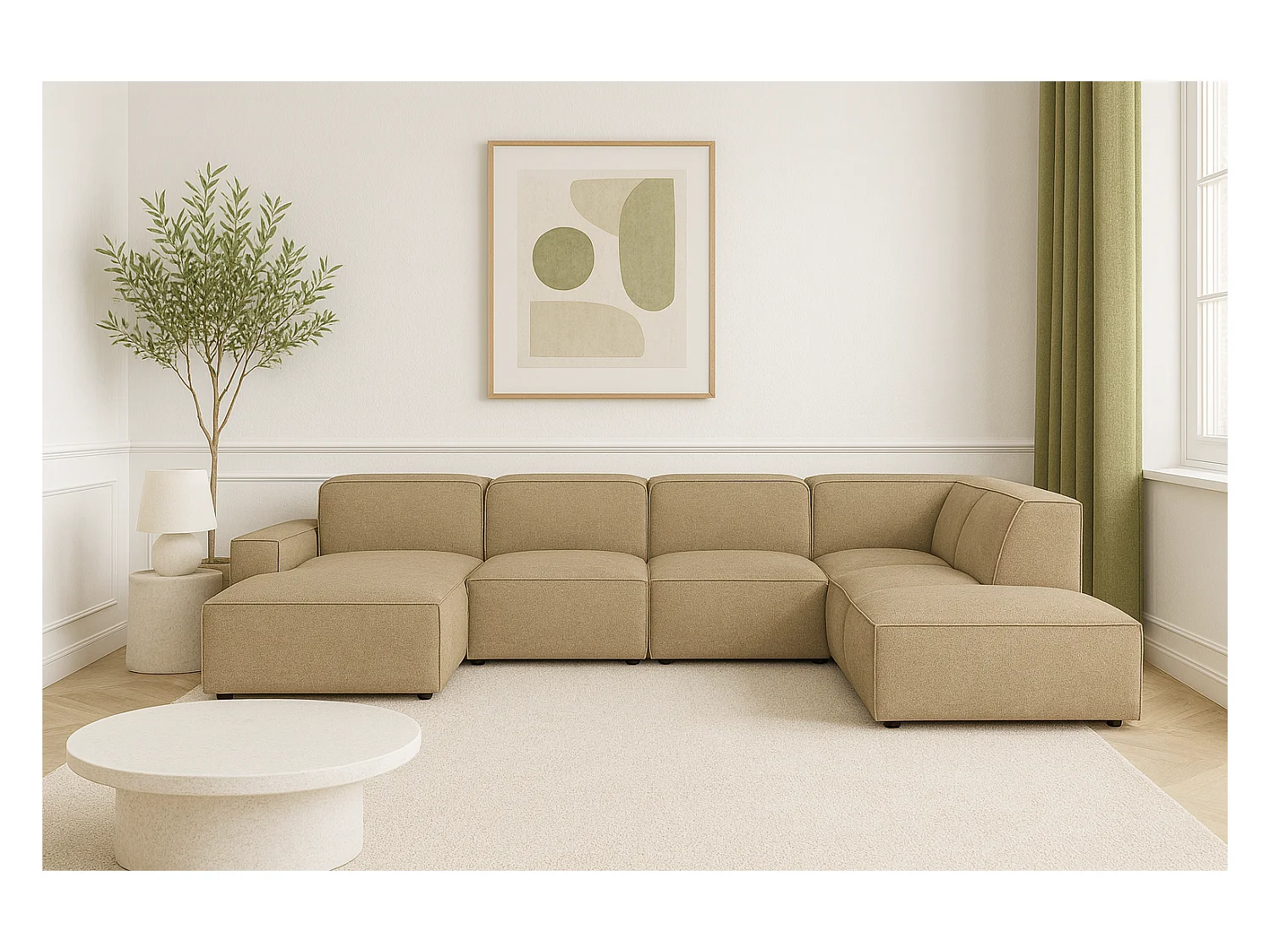 Canapé d’angle modulaire Cursal D gauche – 364 x 262 x 70 cm, marron clair Raven 34, design moderne