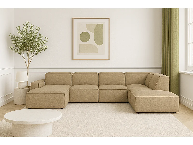 Canapé d’angle modulaire Cursal D gauche – 364 x 262 x 70 cm, marron clair Raven 34, design moderne