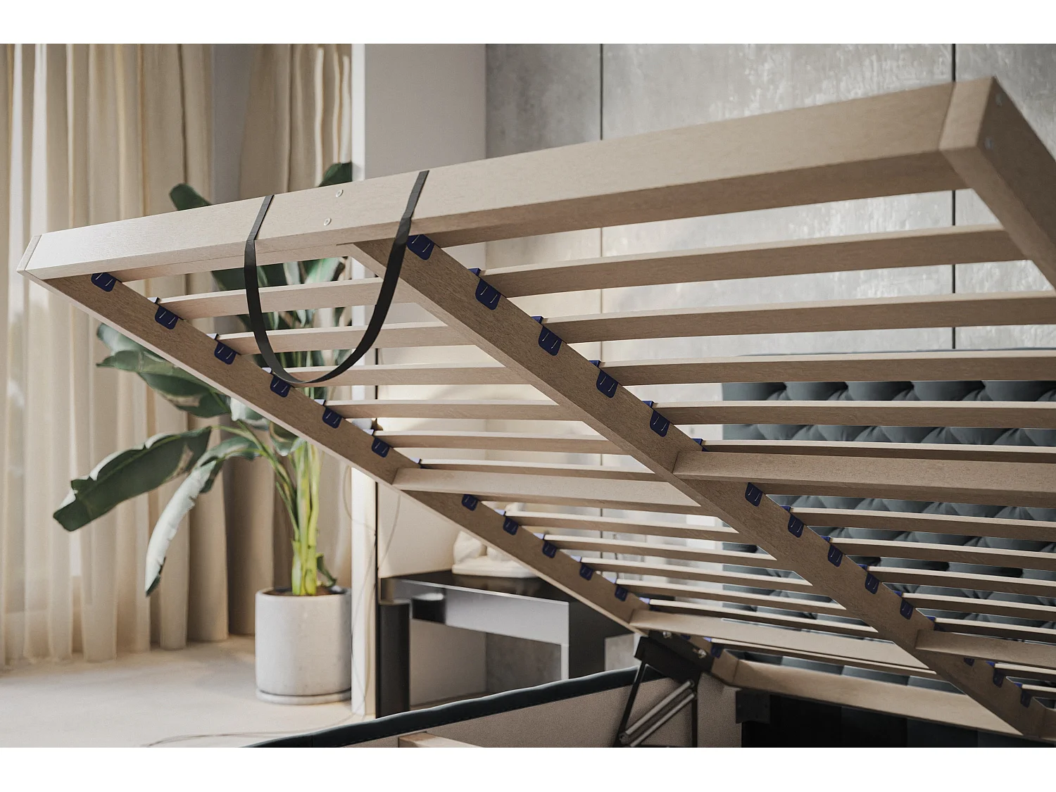 Lit rembourré MIAMI SLIM avec tête de lit, 140 x 200 cm, lit double avec coffre de rangement et sommier à lattes en bois, couleur : gris foncé, tissu velours