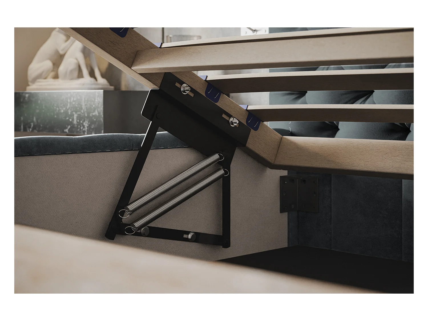 Lit rembourré MIAMI SLIM avec tête de lit, 180 x 200 cm, lit double avec coffre de rangement et sommier à lattes en bois, couleur : gris foncé, tissu velours