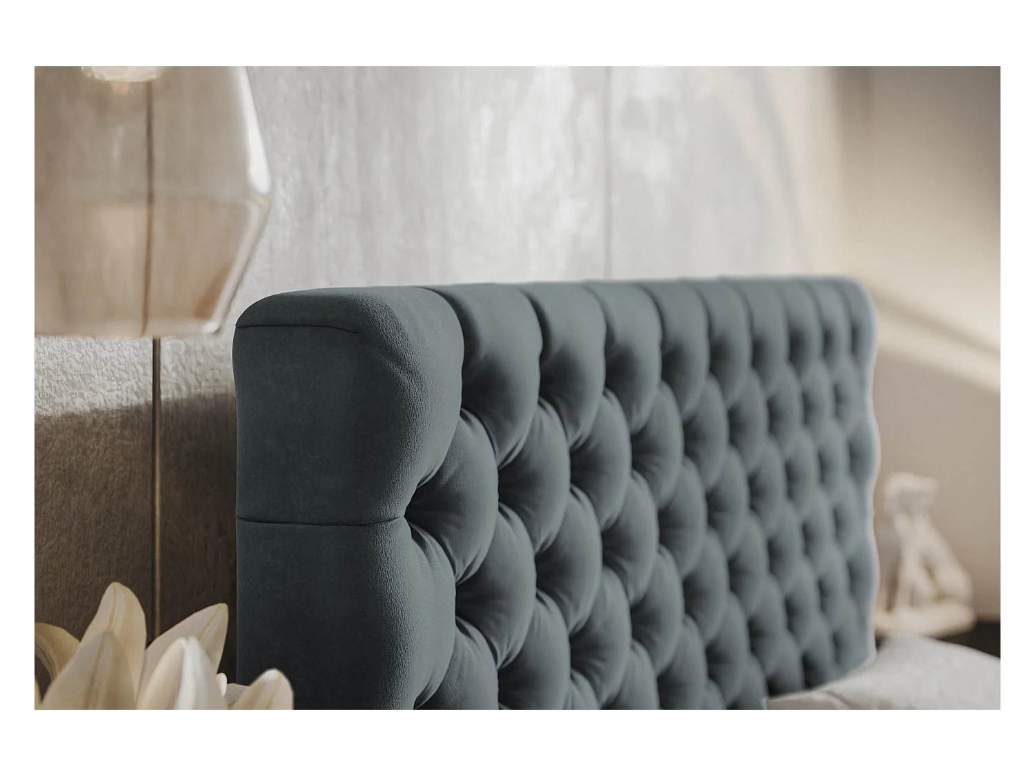 Lit rembourré MIAMI SLIM avec tête de lit, 180 x 200 cm, lit double avec coffre de rangement et sommier à lattes en bois, couleur : gris foncé, tissu velours