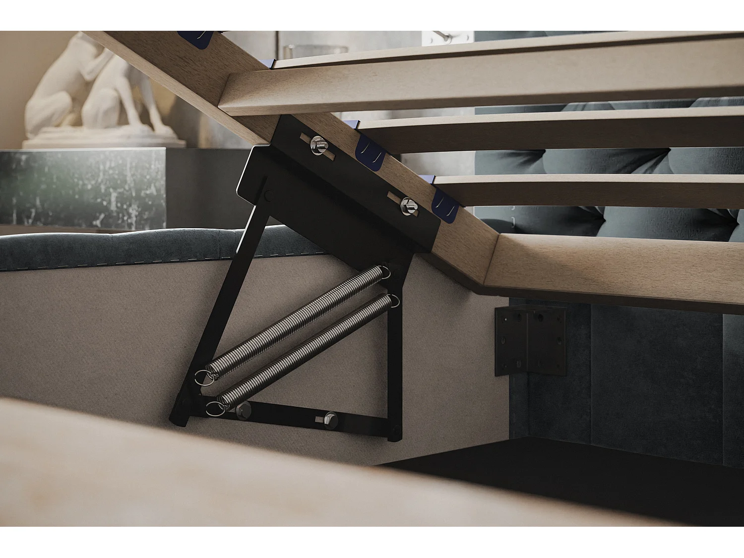 Lit rembourré MIAMI SLIM avec tête de lit, 180 x 200 cm, lit double avec coffre de rangement et sommier à lattes en bois, couleur : gris foncé, tissu velours