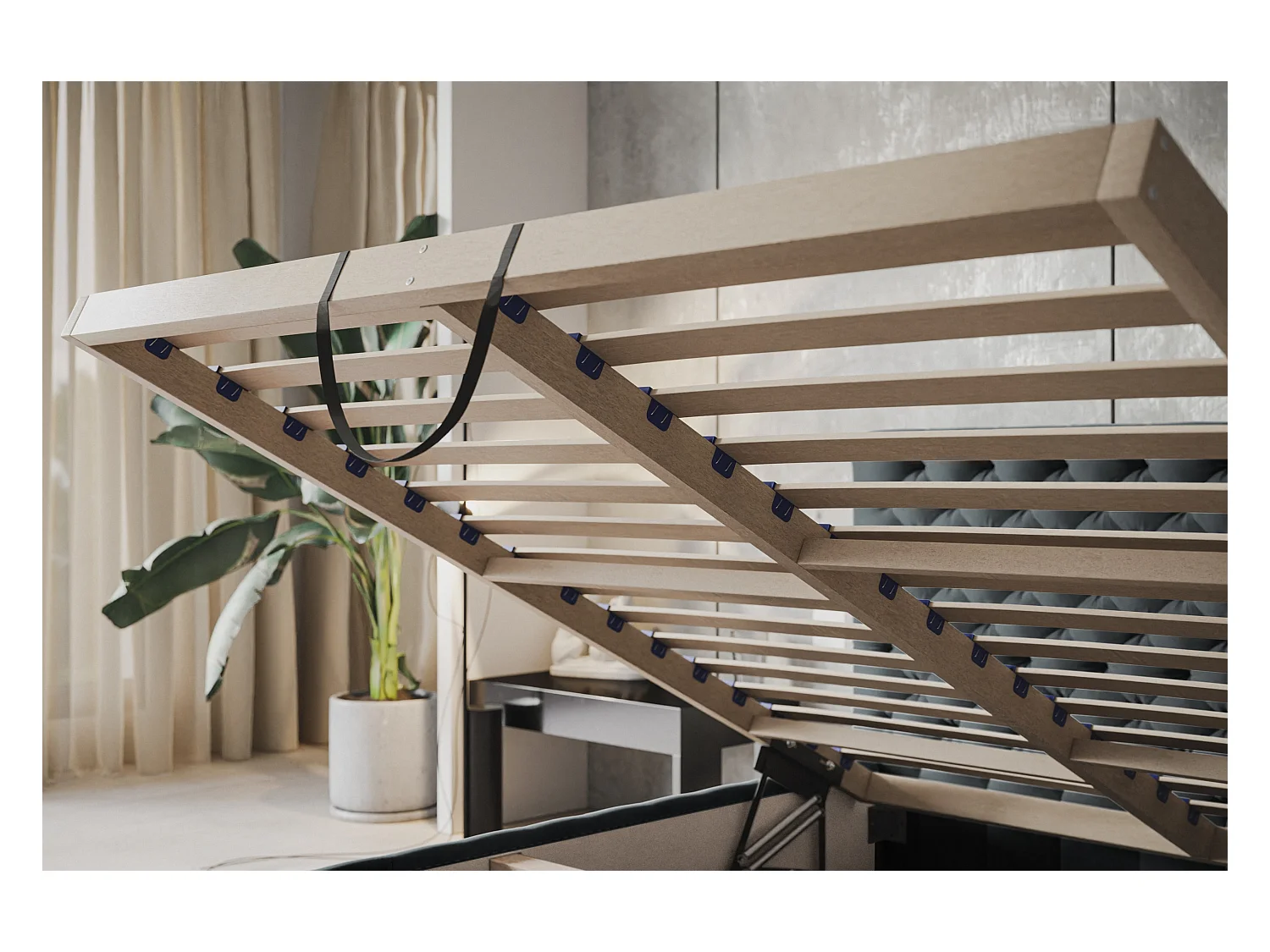 Lit rembourré MIAMI SLIM avec tête de lit, 160 x 200 cm, lit double avec coffre de rangement et sommier à lattes en bois, couleur : gris foncé, tissu velours