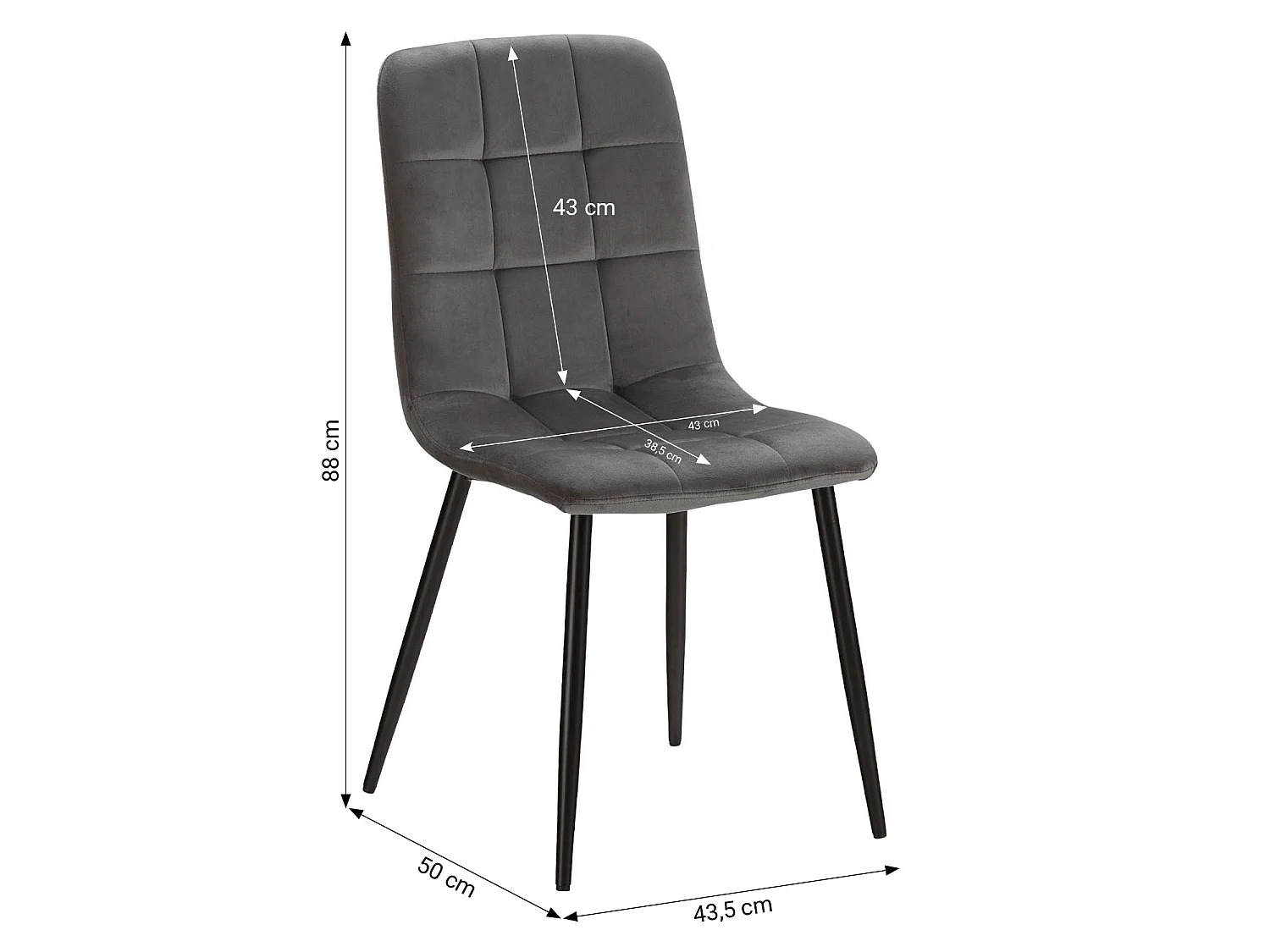 Esstisch 80x80x75 cm Sonoma Eiche natur, Esszimmertisch mit 2 grauen Samtstühlen