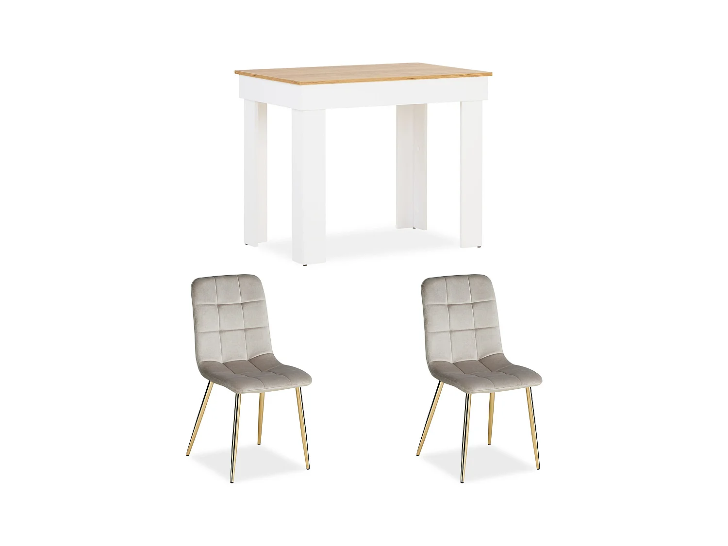 Tavolo da pranzo 90x73x60 cm, rovere bianco, velluto crema