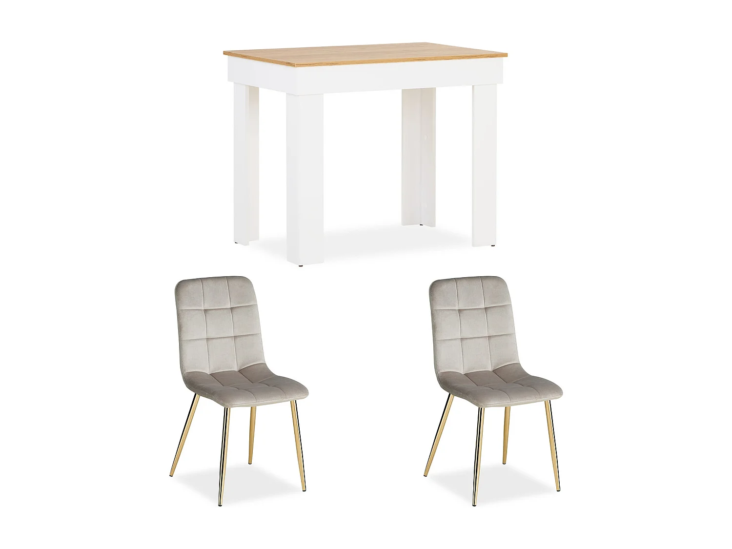 Table à manger 90x73x60 cm chêne blanc velours crème