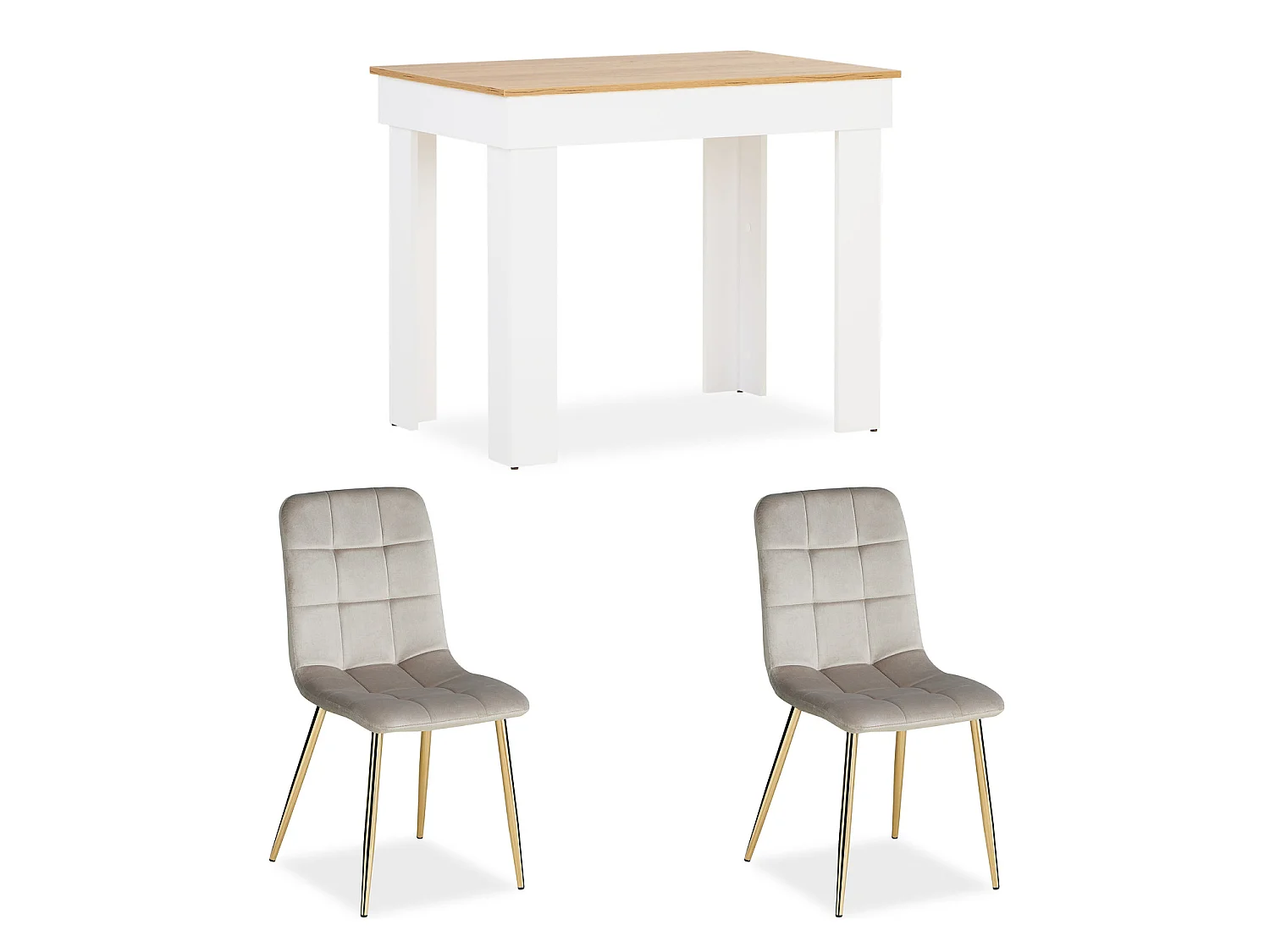 Spisebord og stole sæt, Home, 90x60x73 cm, Hvid, Creme, Brun, Guld
