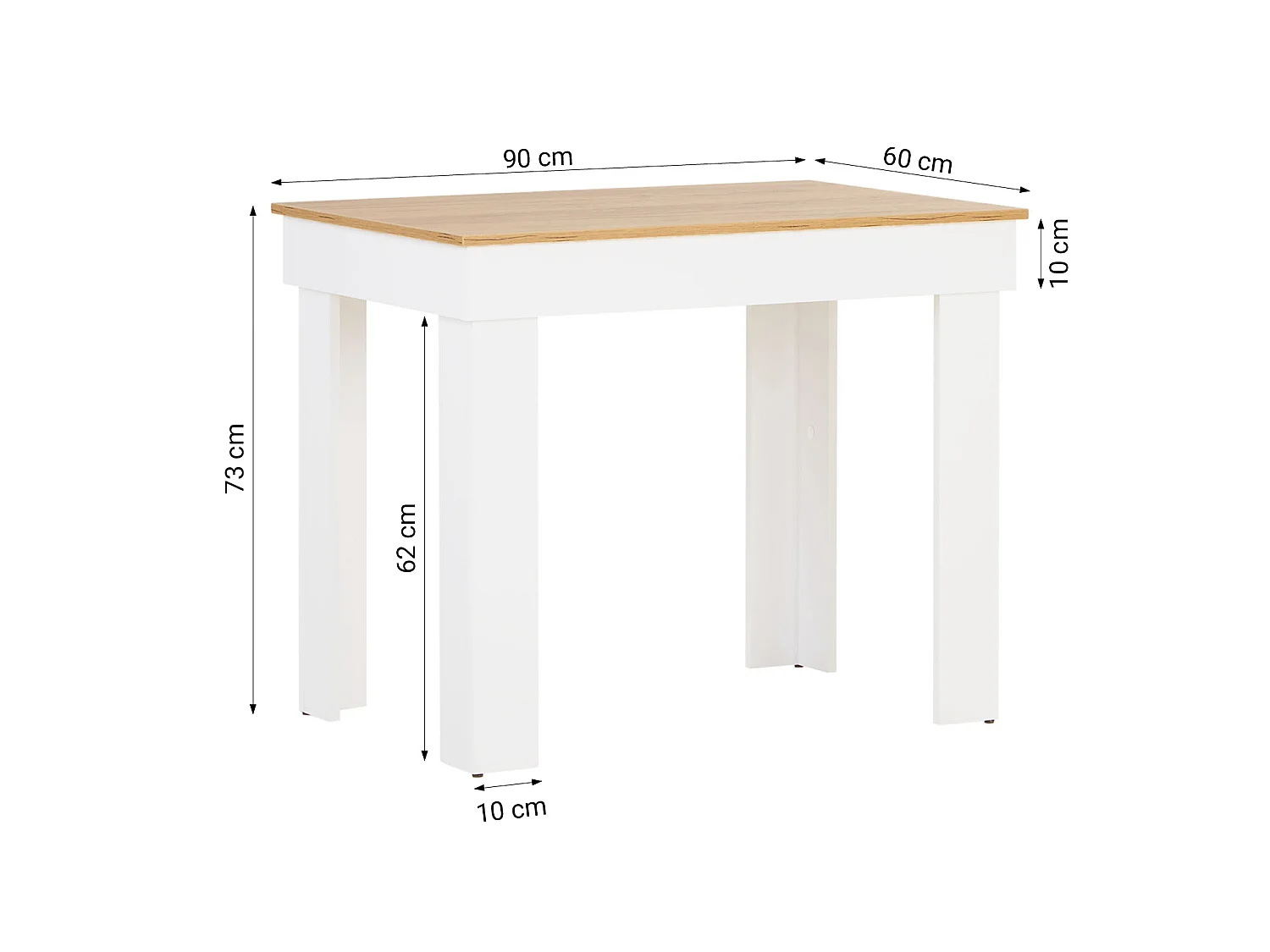 Spisebord og stole sæt, Home, 90x60x73 cm, Hvid, Creme, Brun, Guld