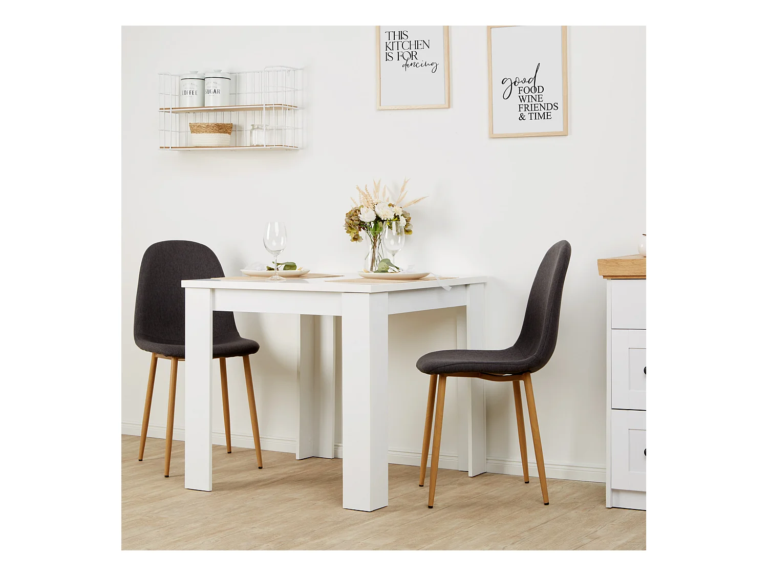 Table de salle à manger 80x80x75 cm blanc anthracite