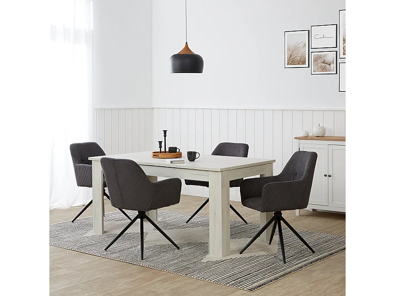 Eettafel 160x90x76 cm wit met 4 grijze stoelen