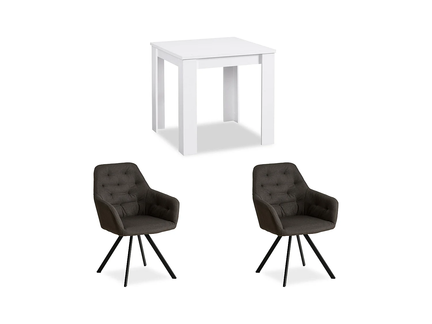 Table à manger 80x80x75 cm blanche avec 2 chaises anthracite