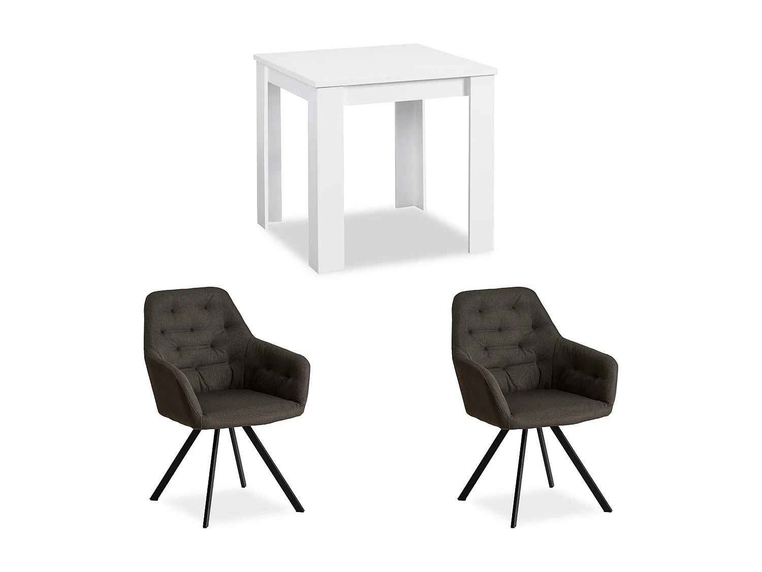 Eettafel 80x80x75 cm wit met 2 stoelen antraciet