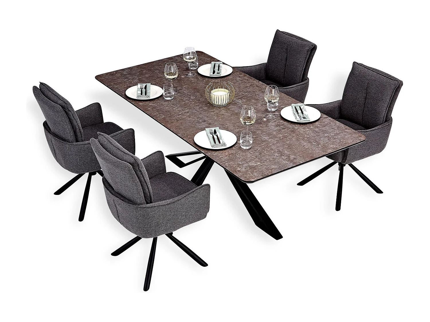 Zestaw stołowy 200x100 cm Brązowy Industrialny styl z 4 szarymi krzesłami tapicerowanymi