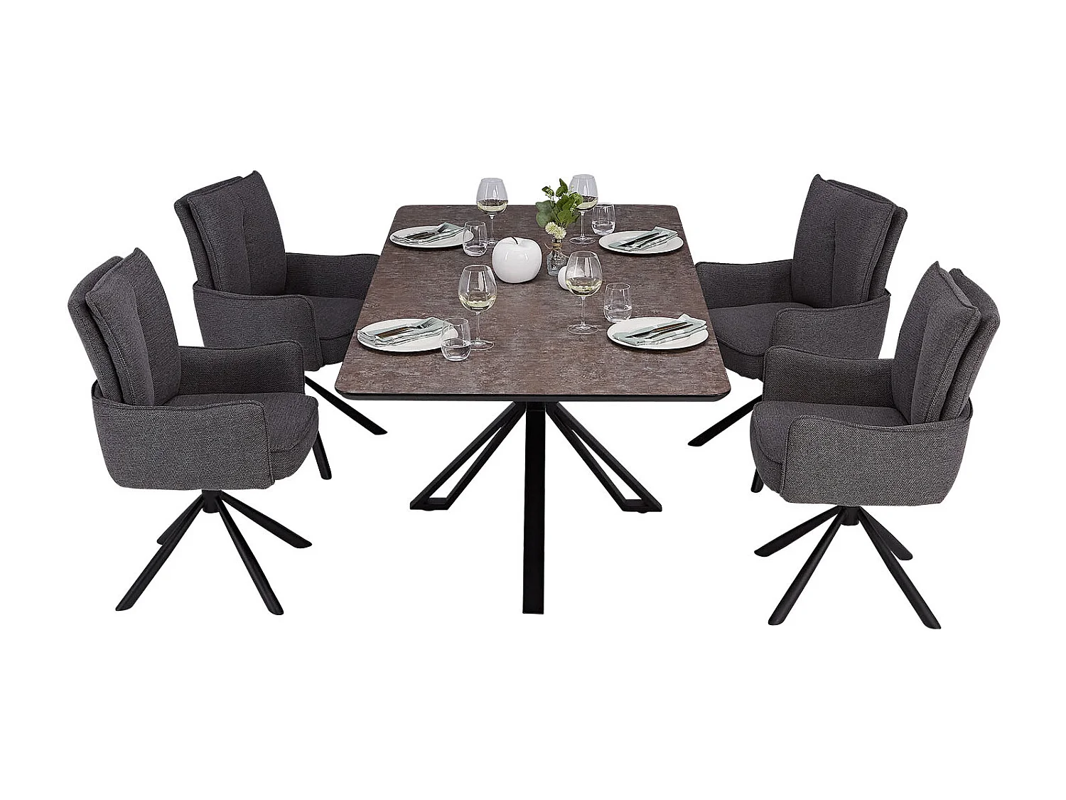 Zestaw stołowy 200x100 cm Brązowy Industrialny styl z 4 szarymi krzesłami tapicerowanymi