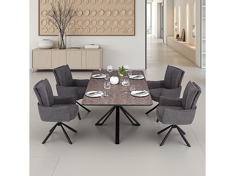 Zestaw stołowy 200x100 cm Brązowy Industrialny styl z 4 szarymi krzesłami tapicerowanymi