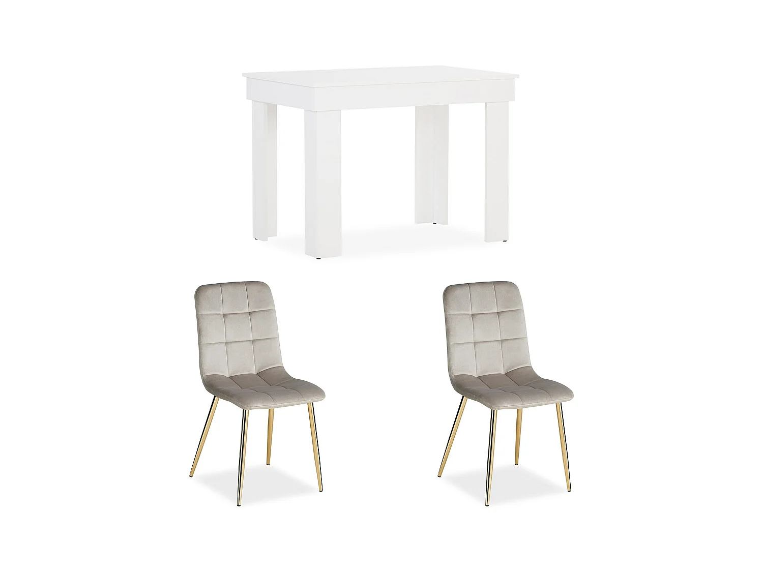 Esstisch 90x73x60 cm, weiße Creme Samtstühle