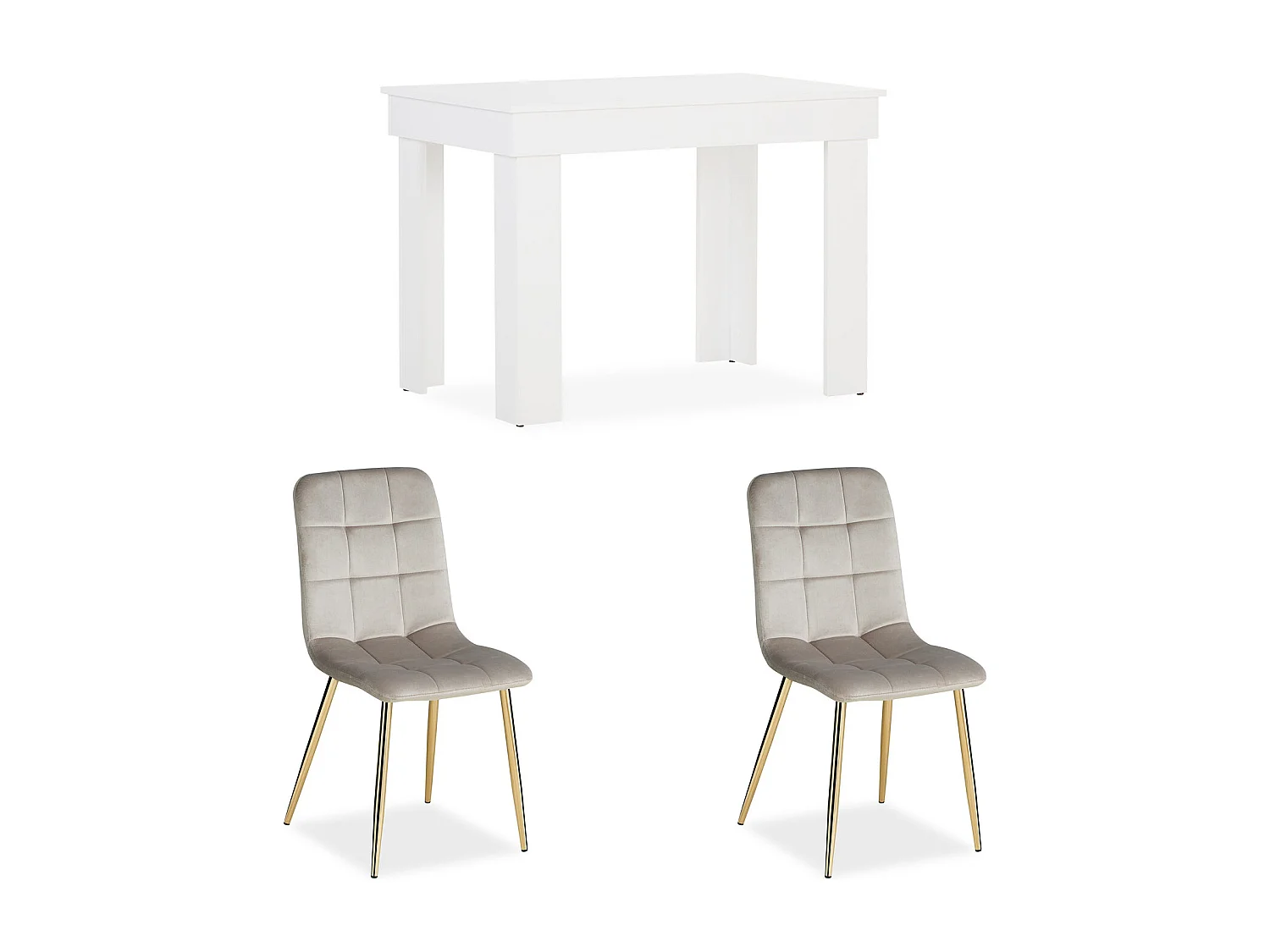 Table à manger 90x73x60 cm, chaises en velours crème blanc