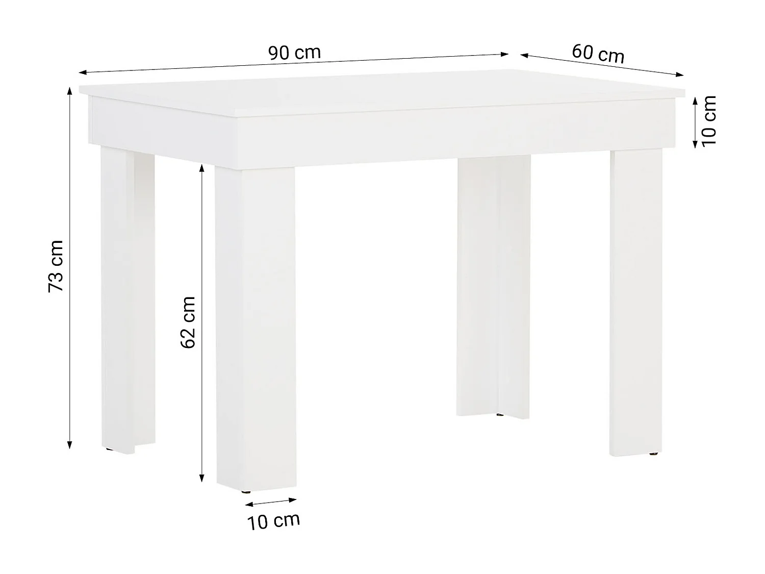 Table à manger 90x73x60 cm, chaises en velours crème blanc