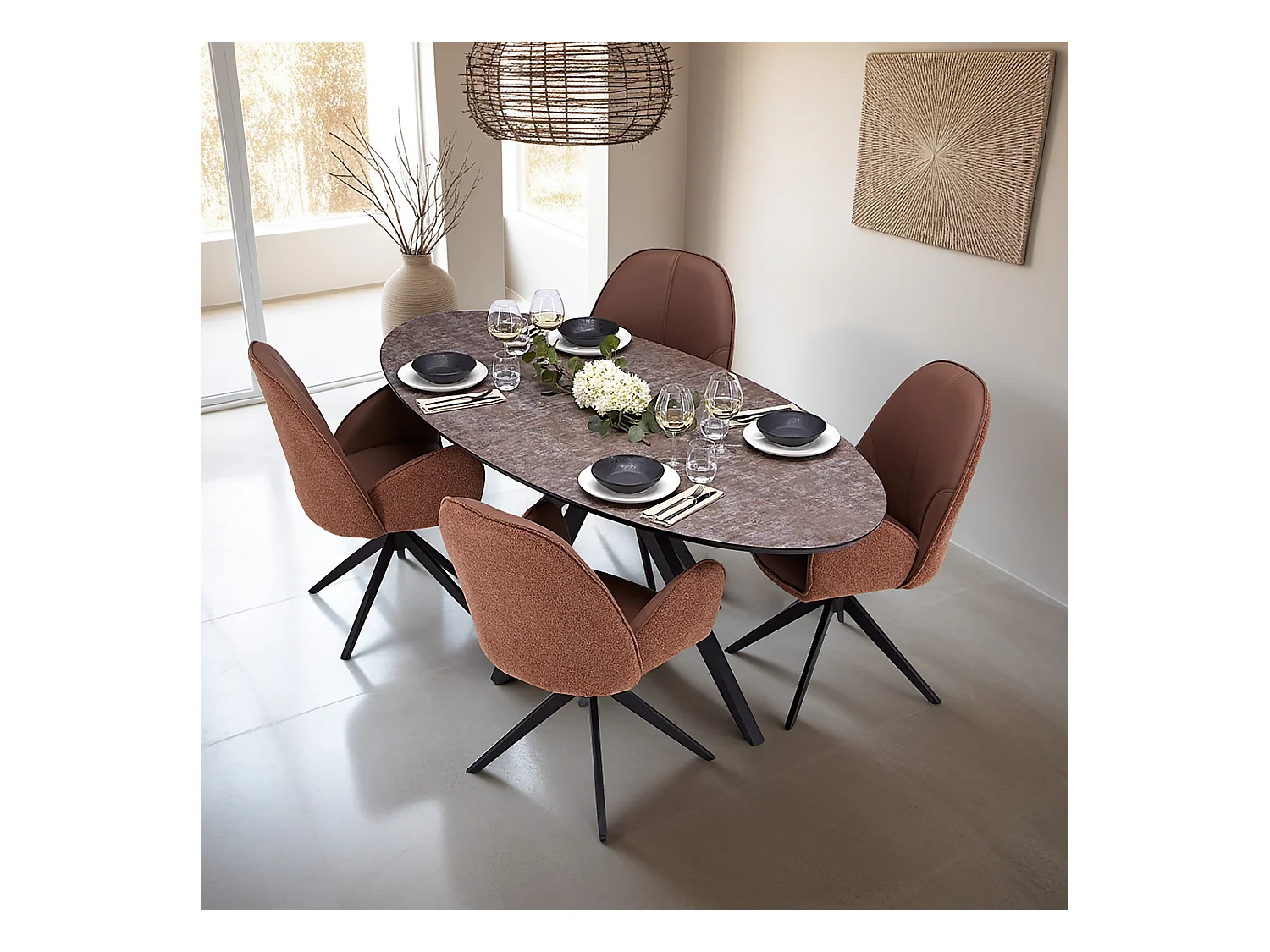 Esstisch und Stühle 200x95x76 cm Braun Schwarz Industrieller Look