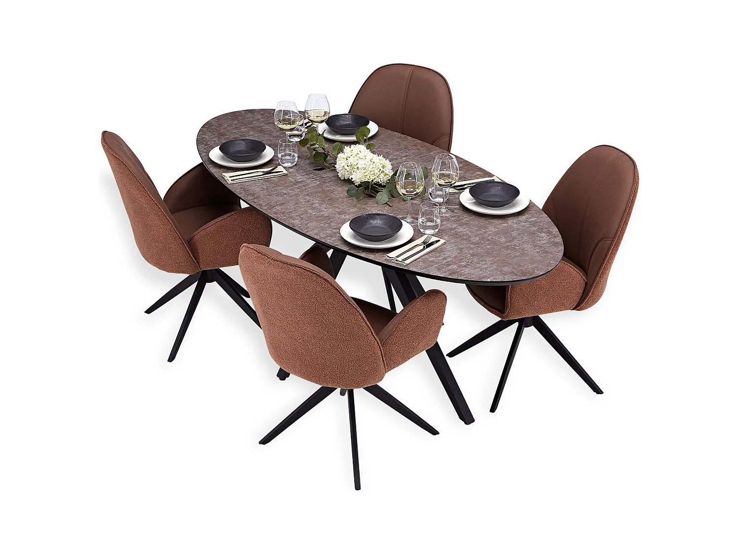 Esstisch und Stühle 200x95x76 cm Braun Schwarz Industrieller Look