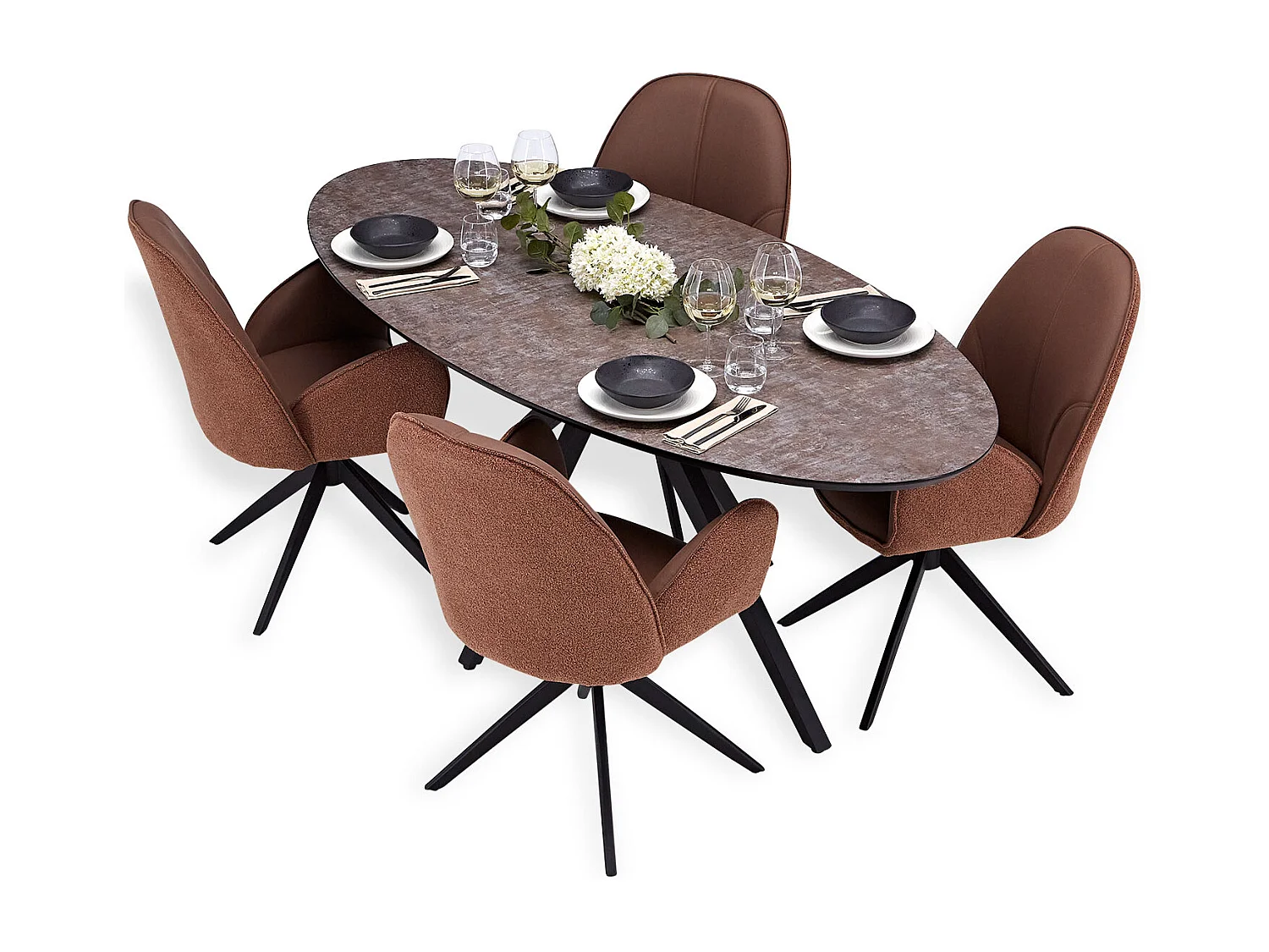 Esstisch und Stühle 200x95x76 cm Braun Schwarz Industrieller Look