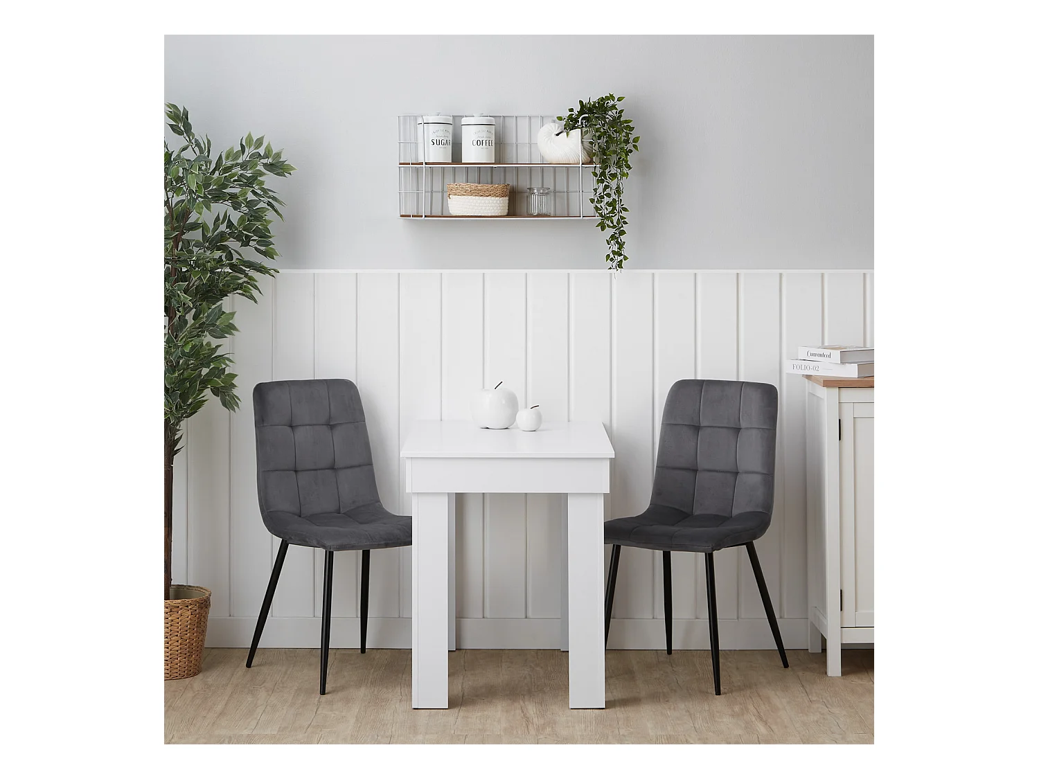 Tavolo da pranzo e sedie 90x60 cm bianco e grigio