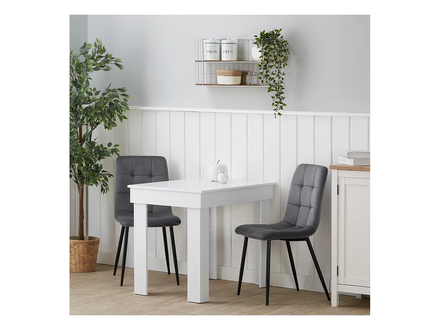 Tavolo da pranzo e sedie 90x60 cm bianco e grigio