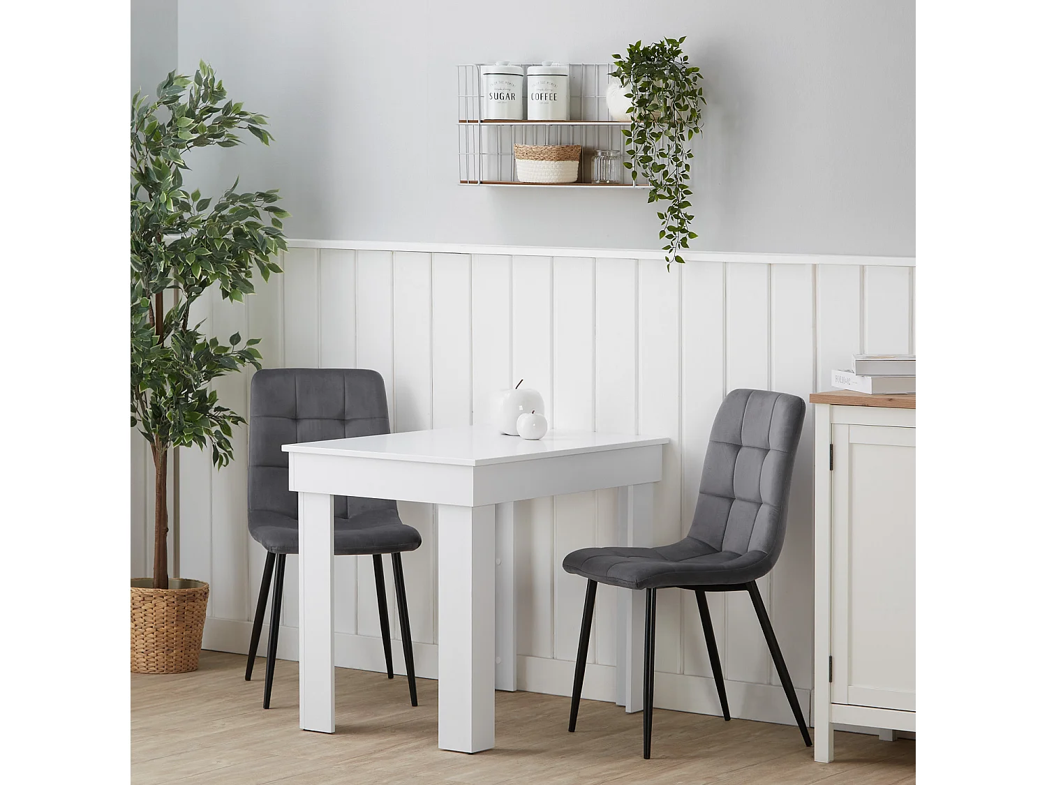 Stół jadalniany i krzesła 90x60 cm biały i szary