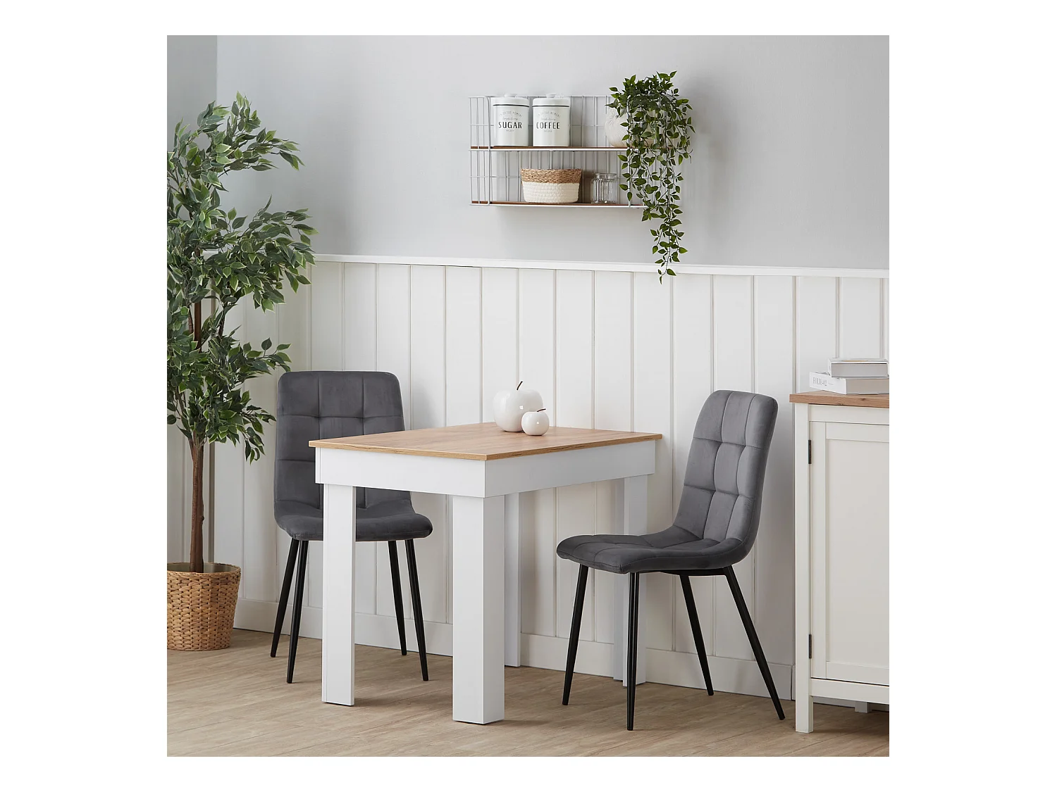 Tavolo da pranzo 90x73x60 cm rovere bianco velluto grigio