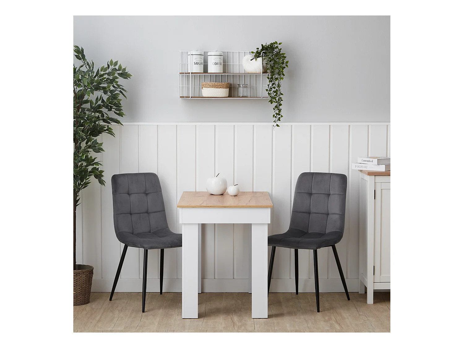 Tavolo da pranzo 90x73x60 cm rovere bianco velluto grigio